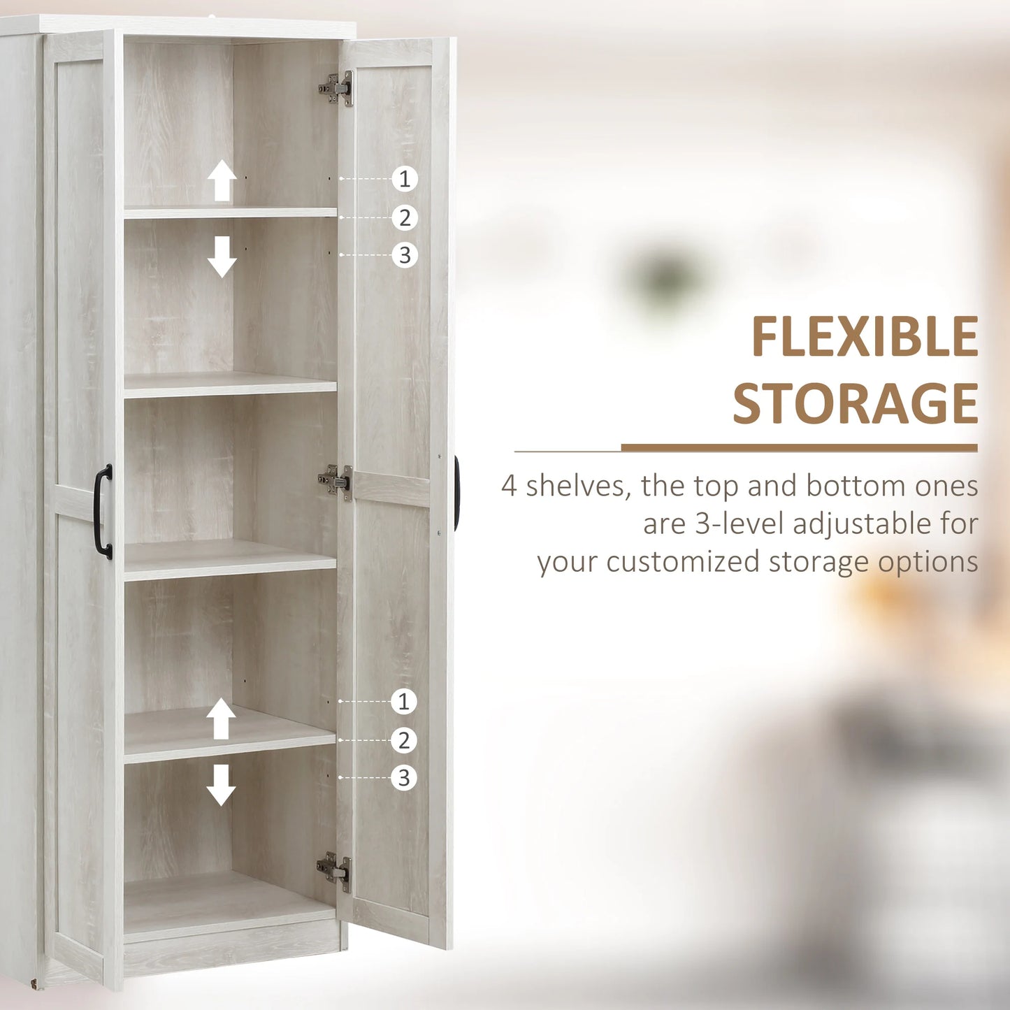 63 Inch Rustic Freestanding 2 Door Kitchen Cabinet Brown