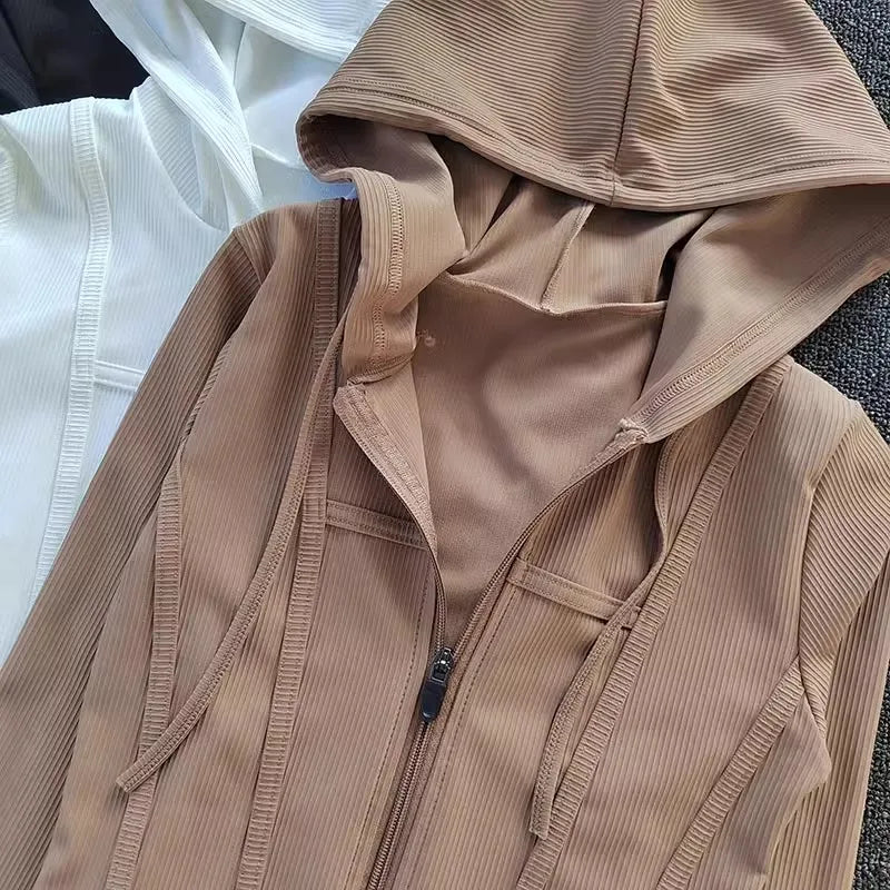 Women's Hooded Yoga Jacket Zipper Breathable Quick Dry