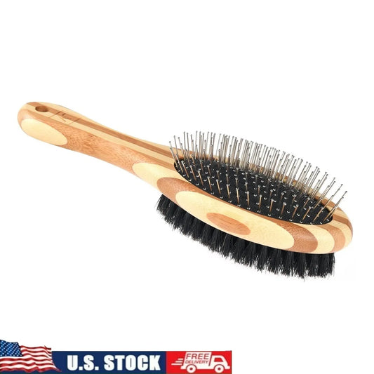 Bamboo Dual Sided Dog Grooming Brush Pin And Bristle