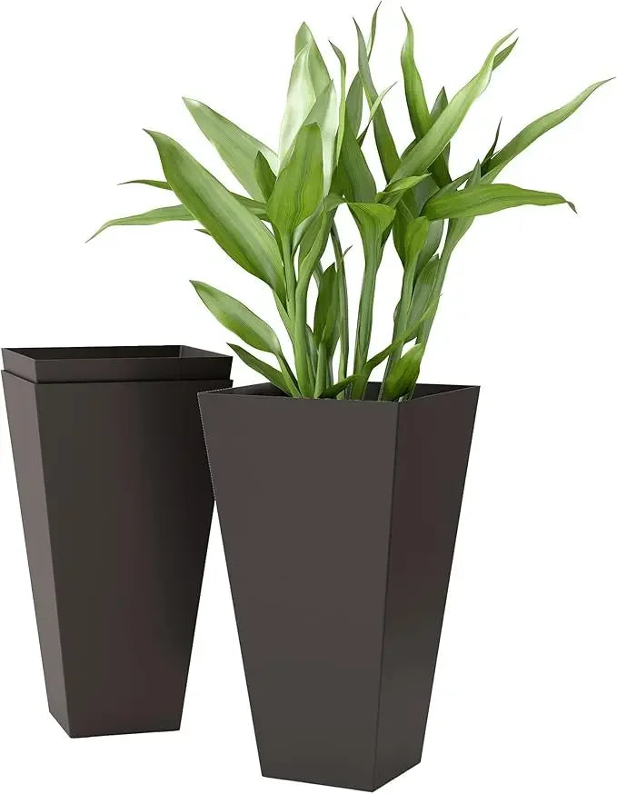 Set Of 3 Tall Planters With Drainage Holes Outdoor 28 Inch