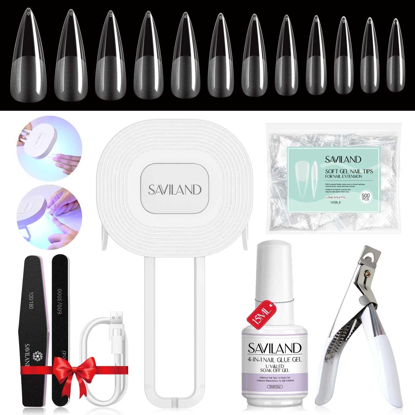 Saviland Gel X Nail Kit 500Pcs False Nail Tips 4 In 1 Gel