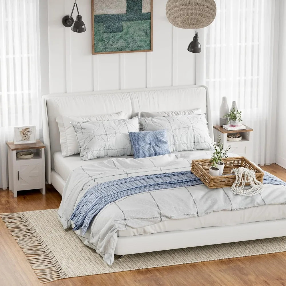 Set Of 2 Nightstands Farmhouse Barn Door With Storage Shelf