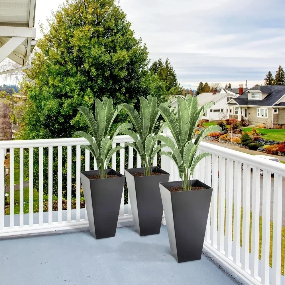 Set Of 3 Tall Planters With Drainage Holes Outdoor 28 Inch
