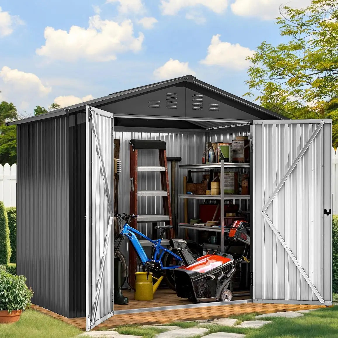 6x4ft Metal Outdoor Storage Shed With Window Lockable Steel