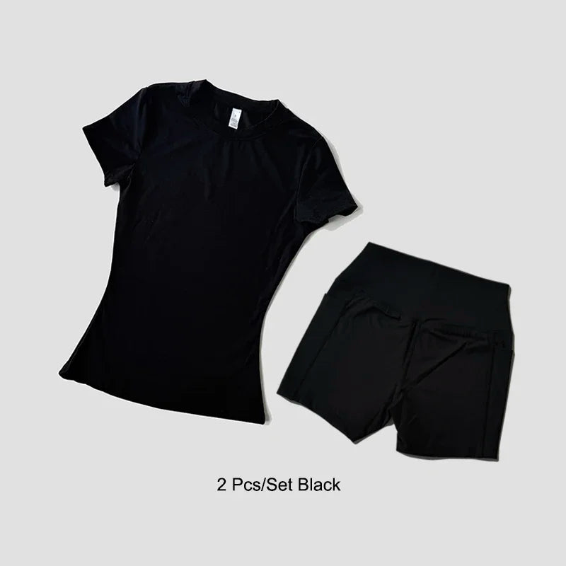 Womens Seamless Knitted Yoga Set Gym Wear Crop Top Pro