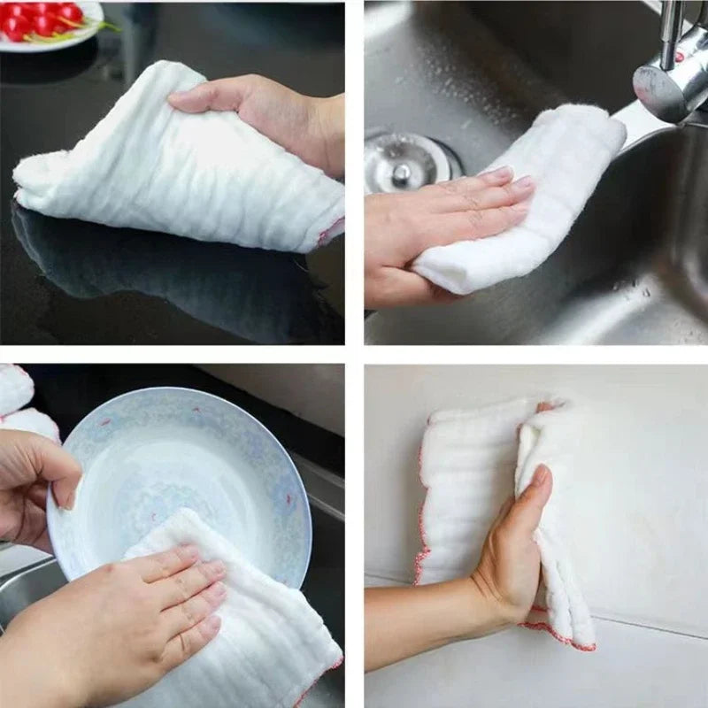 Pure Cotton Kitchen Dishcloth Reusable Water Absorbing Cloth