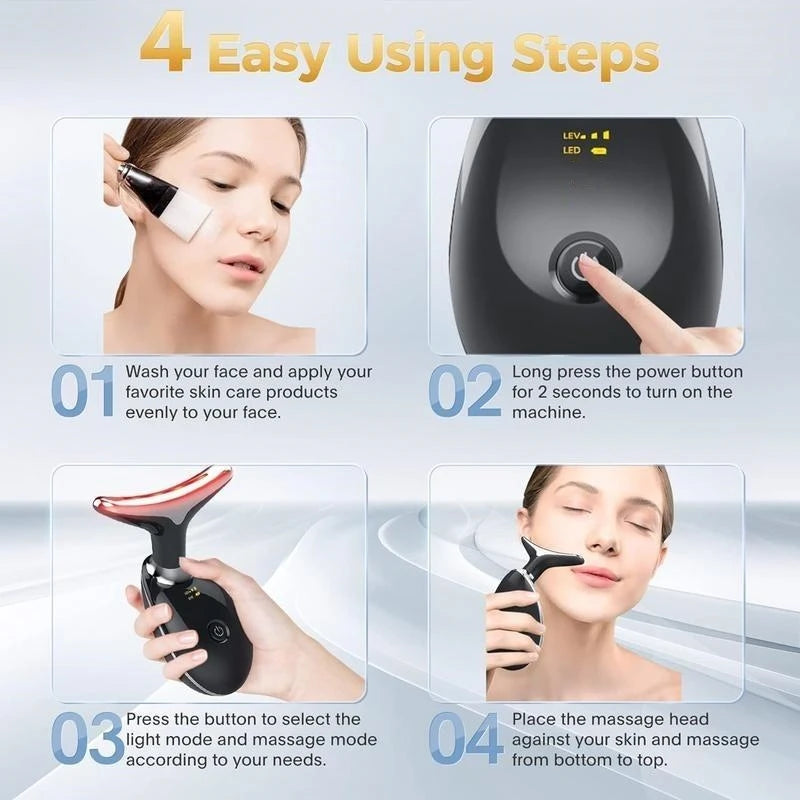 7LED Color Vibrating Neck Massager USB Charging Face Spa