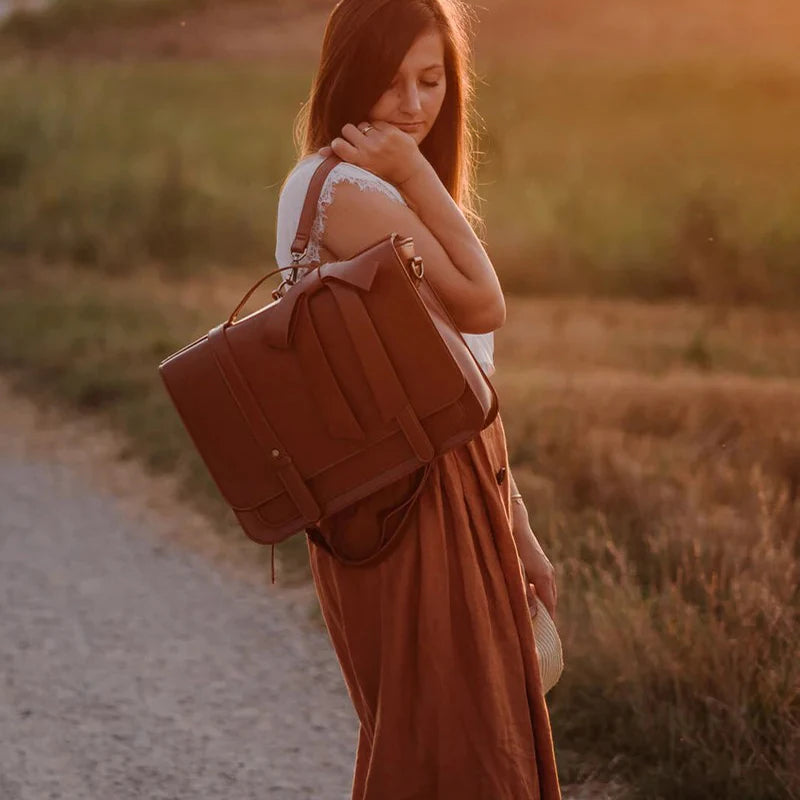 PU Leather 14 Inch Laptop Bag for Women Courier Shoulder Satchel Square Bag for College Travel