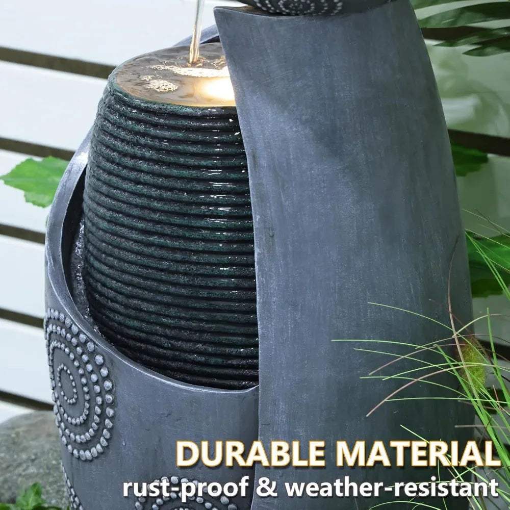 Vase Outdoor Water Fountain Jar Waterfall 31.4 LED Lights
