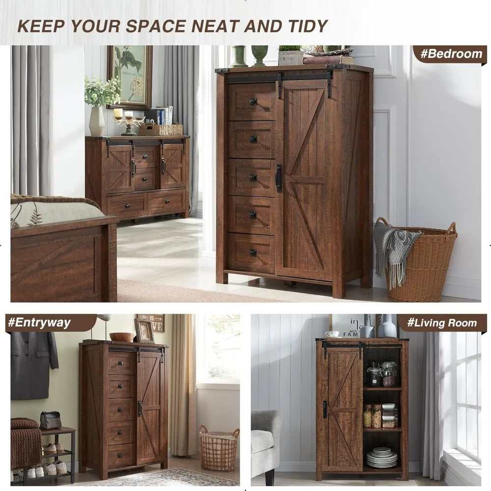 5 Drawer Dresser With Sliding Barn Door Farmhouse Modern