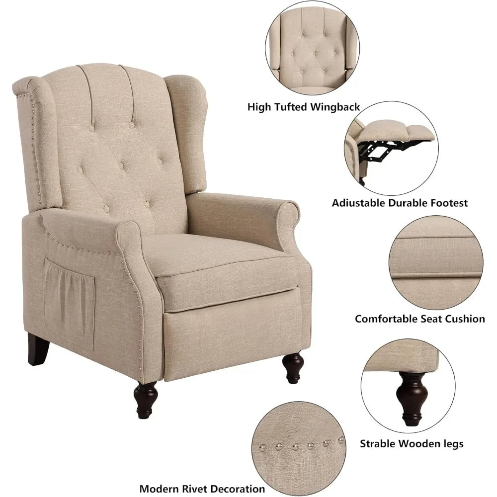Wingback Recliner Chair With Heat Massage Tufted Sofa