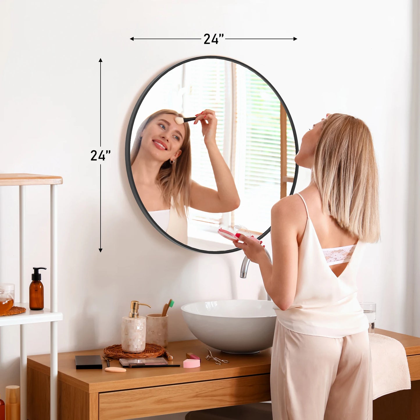 JHK Gold Round Vanity Mirror 30 Inch Matte Metal Frame