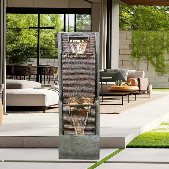 40 Inch High 4 Tier Outdoor Garden Water Fountain Resin LED