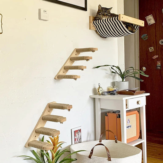 Wooden Wall Mounted Cat Hammock And Scratching Posts