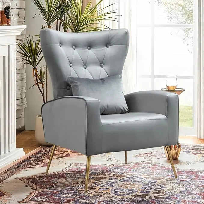 Velvet Accent Arm Chair Mid Century Modern Wingback Tufted