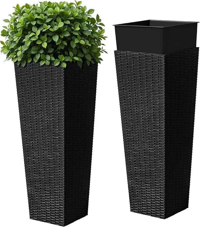 Resin Tall Outdoor Planters Set of 2 with 4 Drainage Holes