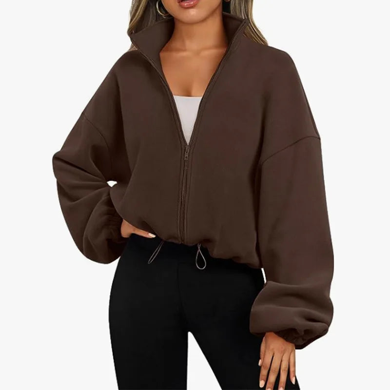 Womens Fleece Lined Sports Coat Warm Casual Long Sleeve Top