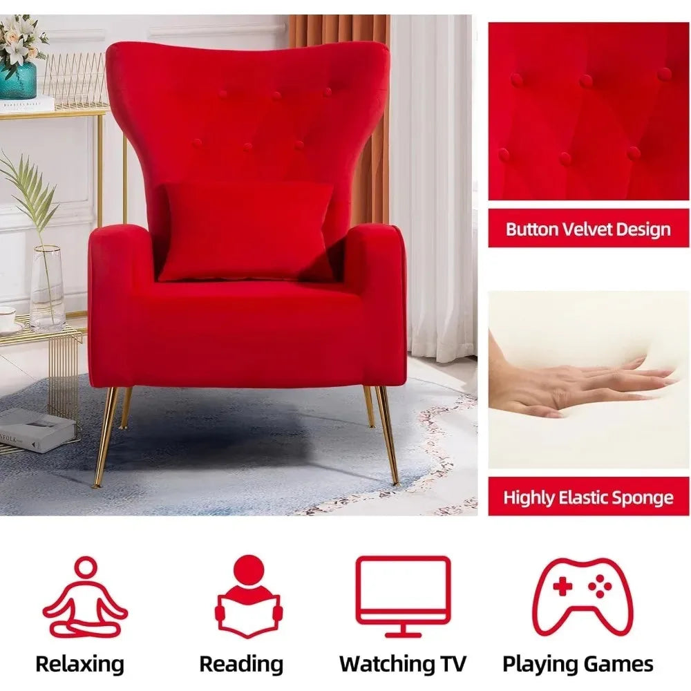 Velvet Accent Arm Chair Mid Century Modern Wingback Tufted