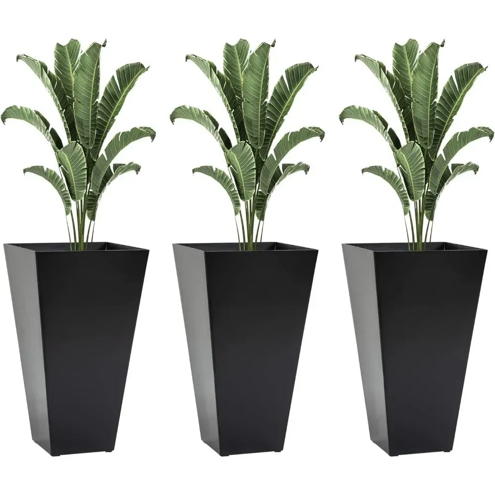 Set Of 3 Tall Planters With Drainage Holes Outdoor 28 Inch
