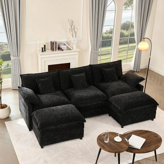 108 Inch U Shaped Three Seater Sofa Movable Ottoman