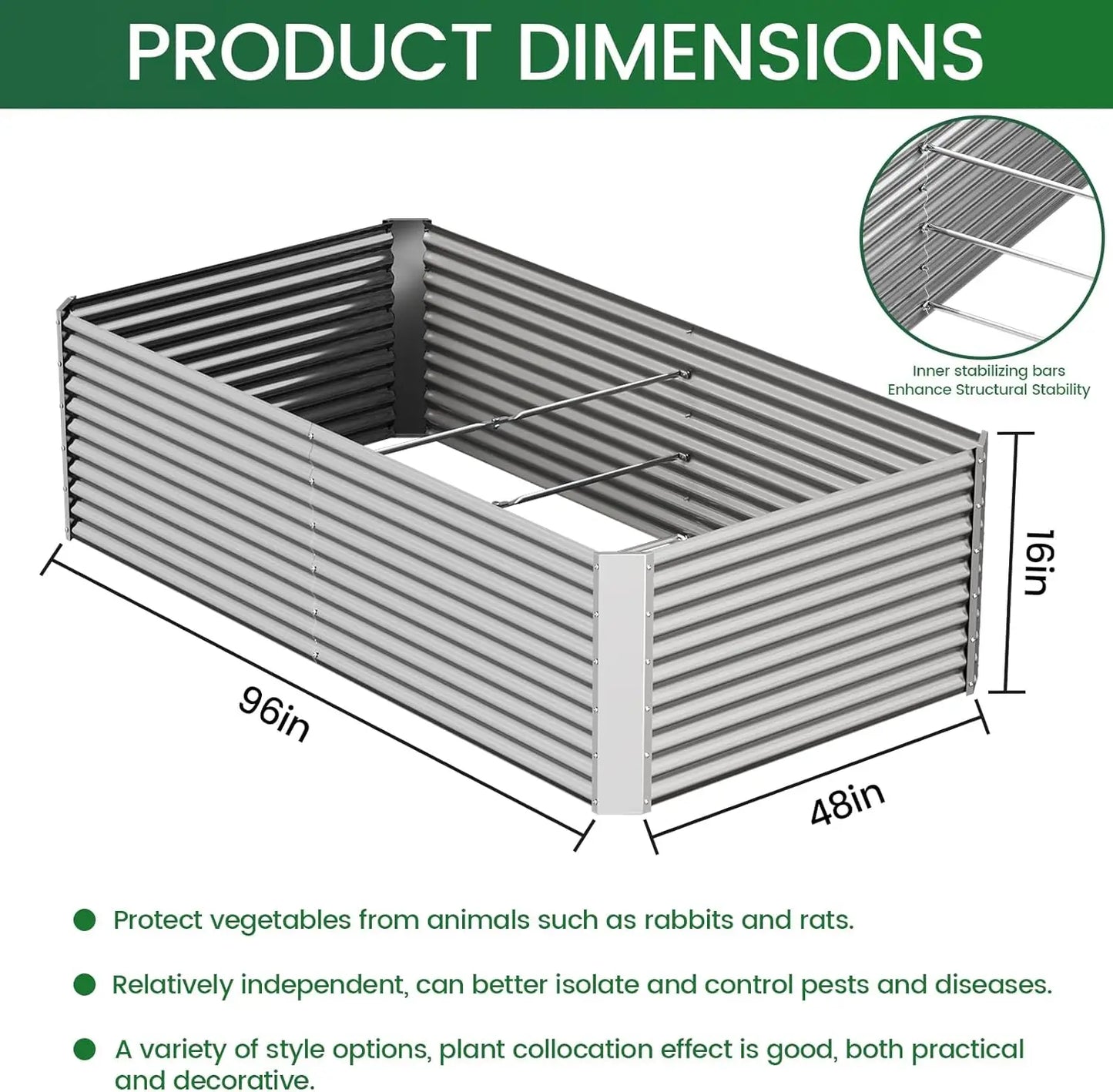 Tall 8X4FT Galvanized Raised Garden Bed 2pcs Vegetable