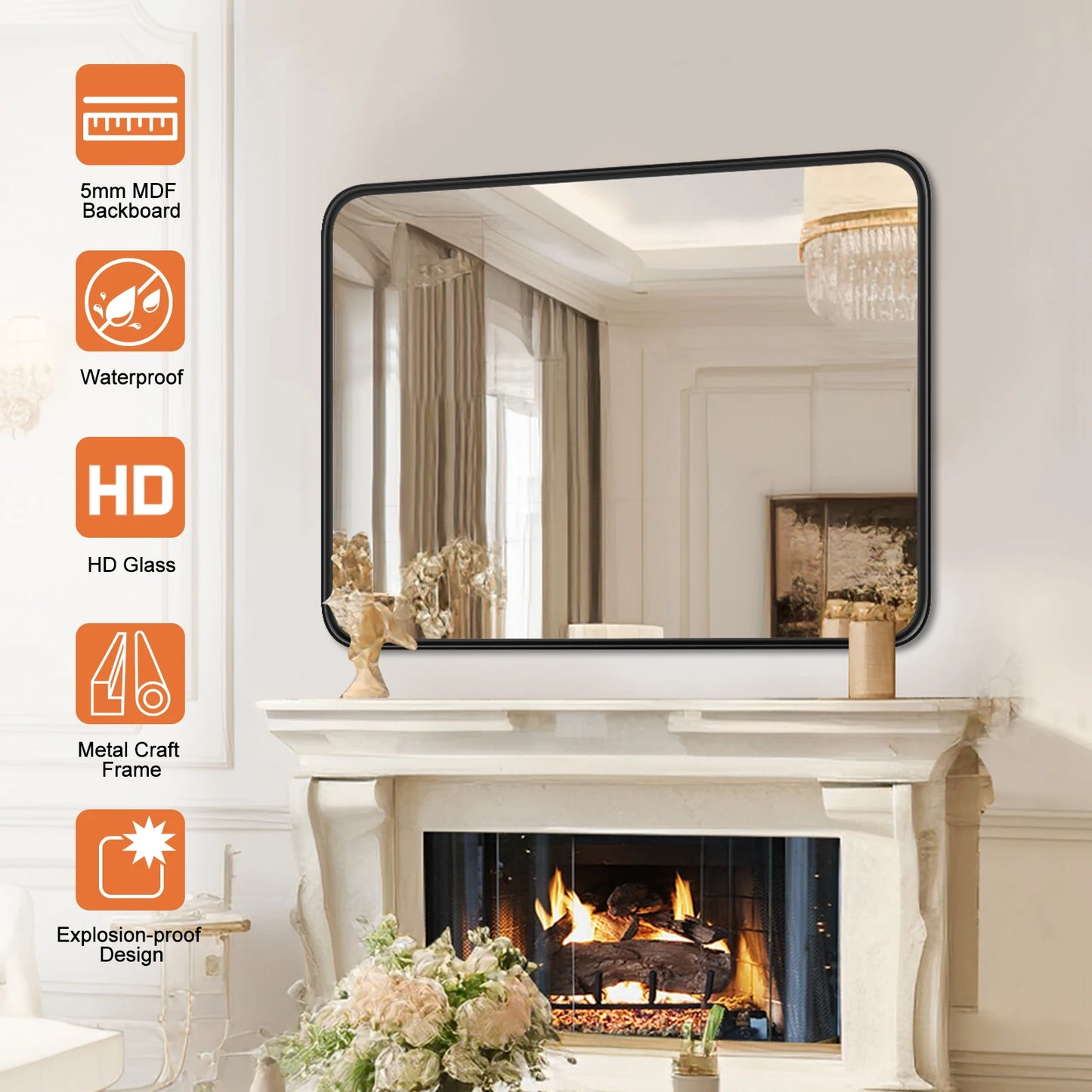 JHK Large Vanity Mirror Matte Metal Frame Wall 30x40