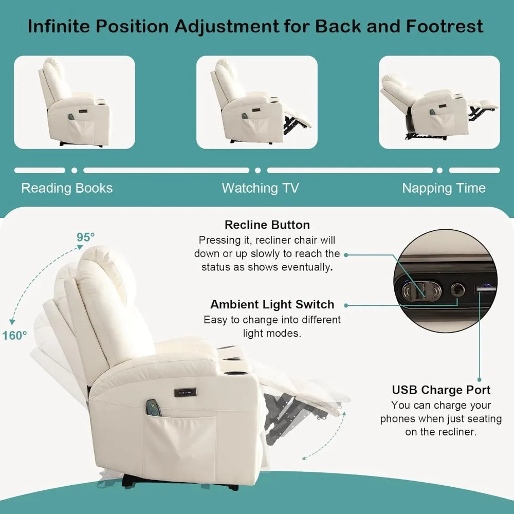 Power Recliner Chair Heat Massage Led Lights Home Theater