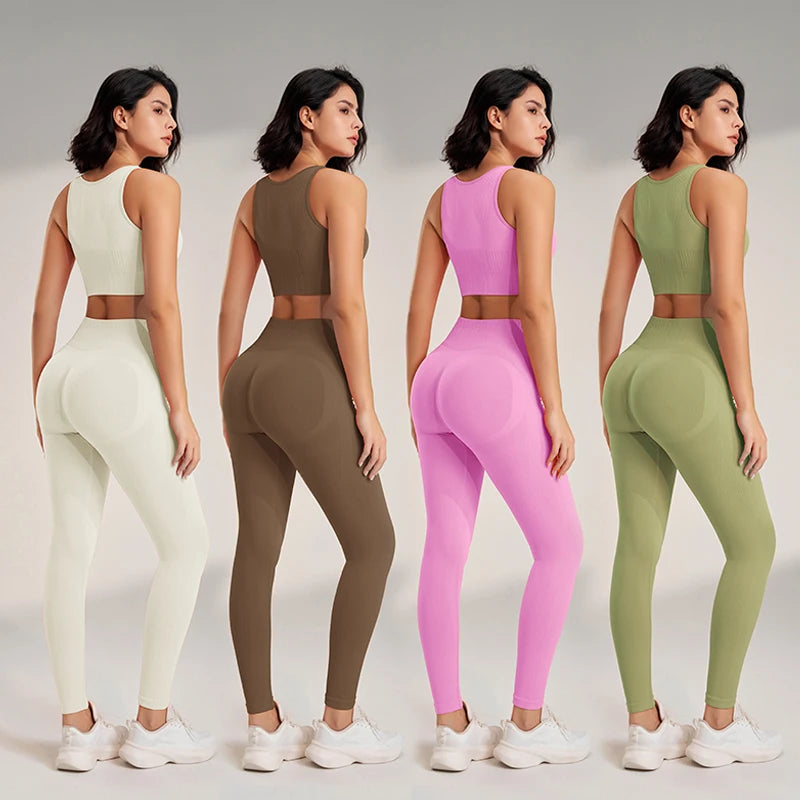 Yoga Set Women High Waisted Leggings Seamless Top Plus Size