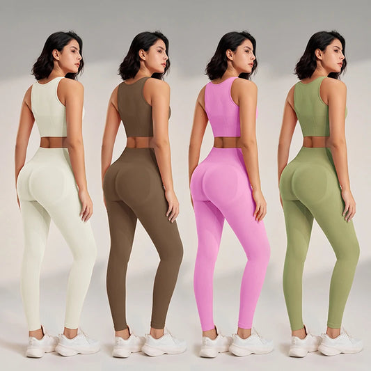 Yoga Set Women High Waisted Leggings Seamless Top Plus Size