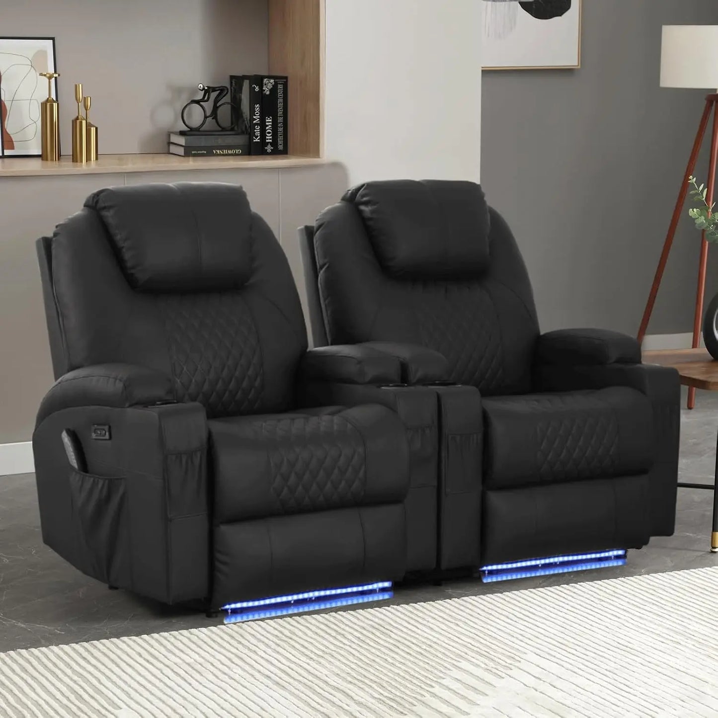 Power Recliner Chair Heat Massage Led Lights Home Theater