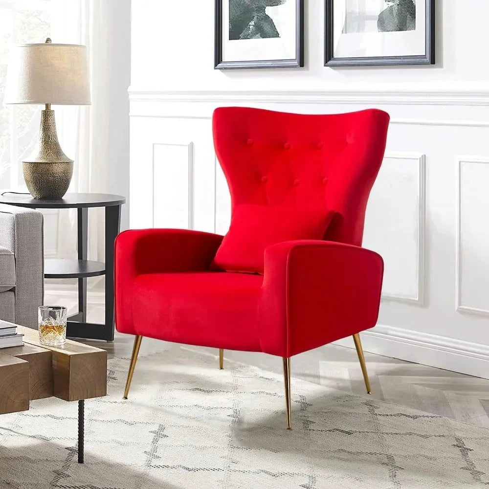 Velvet Accent Arm Chair Mid Century Modern Wingback Tufted