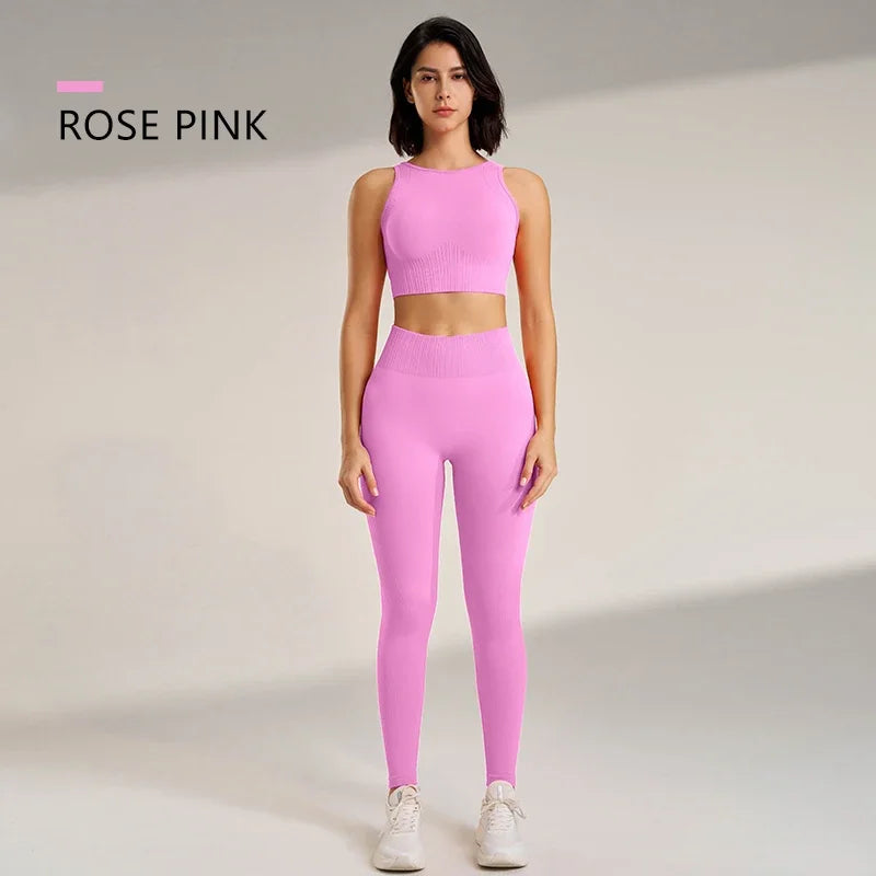 Yoga Set Women High Waisted Leggings Seamless Top Plus Size