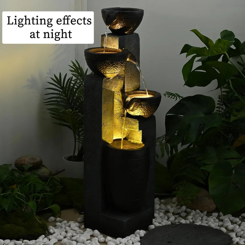 40 Inch Four Tier Outdoor Garden Water Fountain Resin Led
