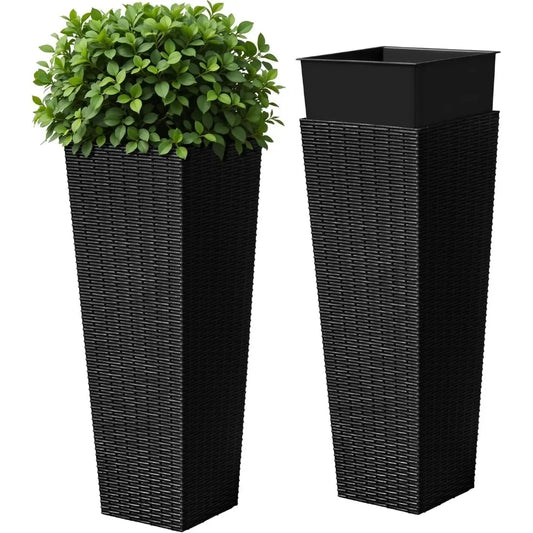 Resin Tall Outdoor Planters Set of 2 with 4 Drainage Holes
