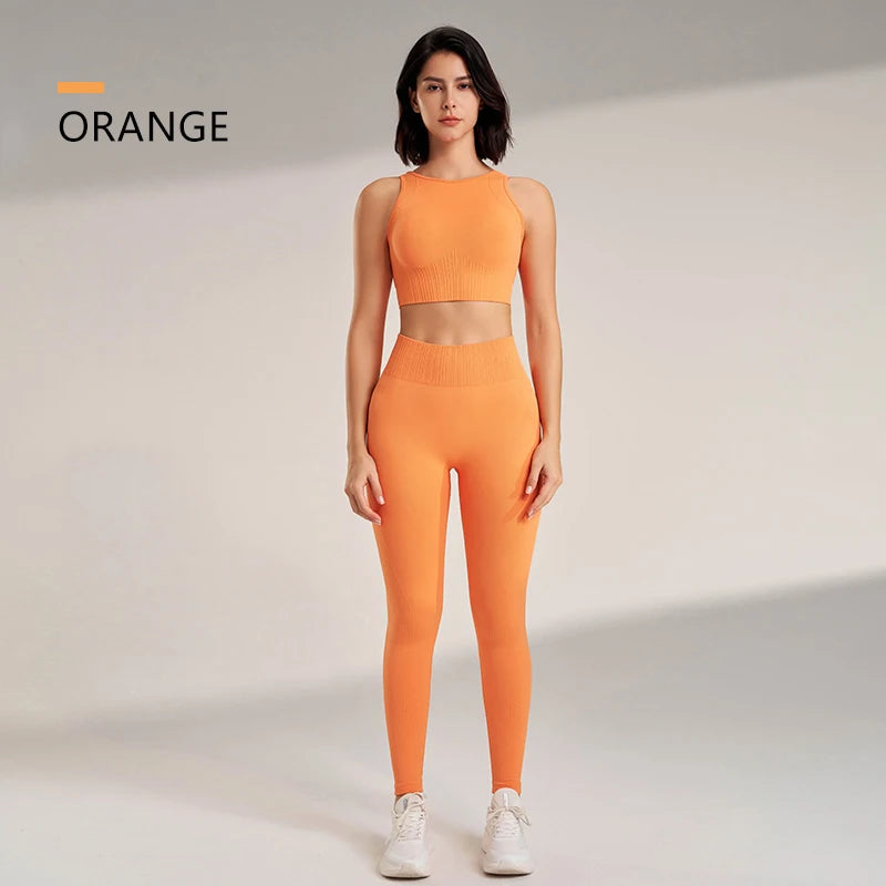 Yoga Set Women High Waisted Leggings Seamless Top Plus Size