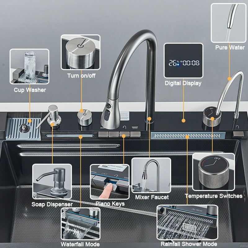 Whale Sink 304 Stainless Steel With Digital Display Faucet
