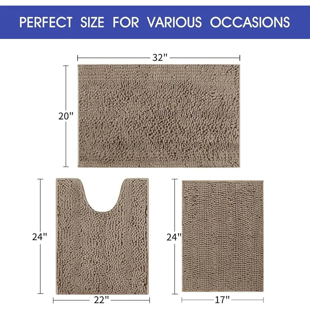 Ultra Soft Chenille Bath Rugs Non Slip Absorbent Mat Set