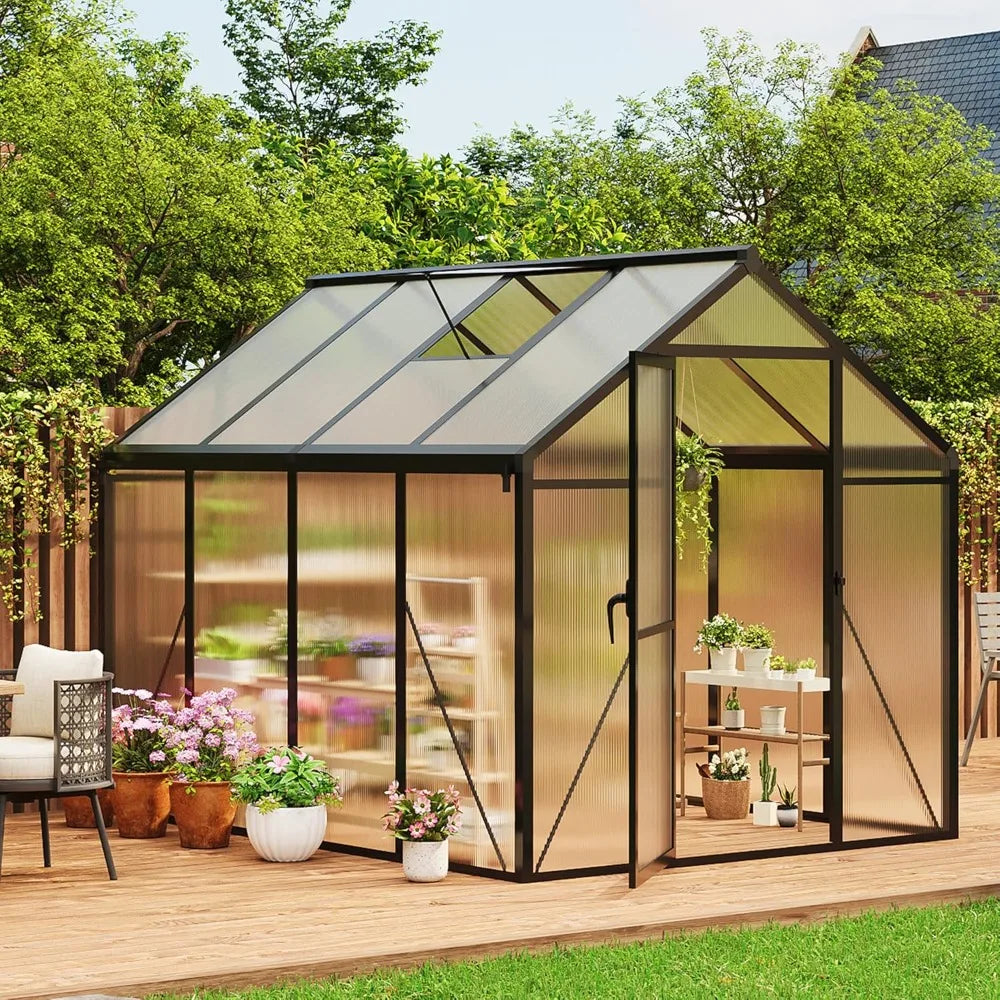 6x8Ft Greenhouse Aluminum Frame Lockable Door Polycarbonate