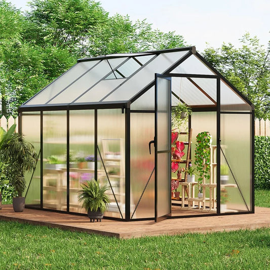 6x8Ft Greenhouse Aluminum Frame Lockable Door Polycarbonate